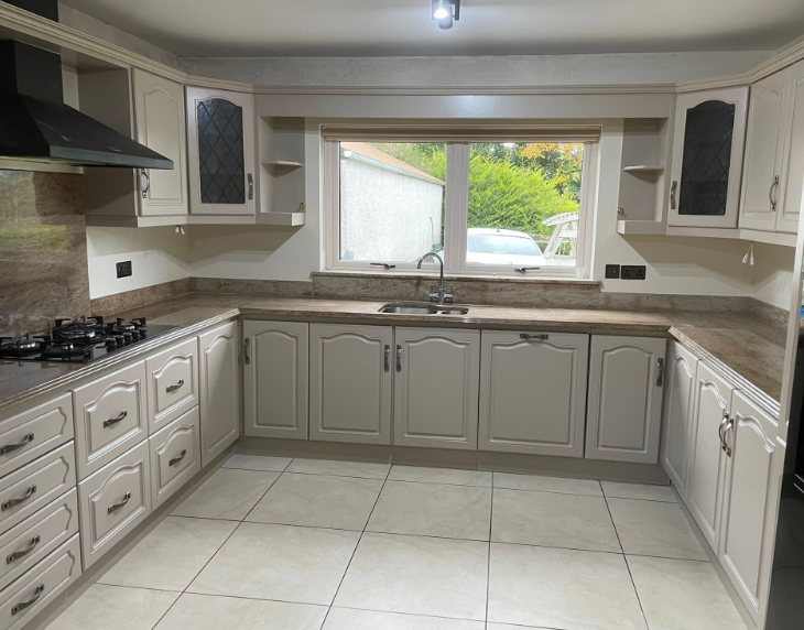 Cream kitchen respray with black fridge in Omagh